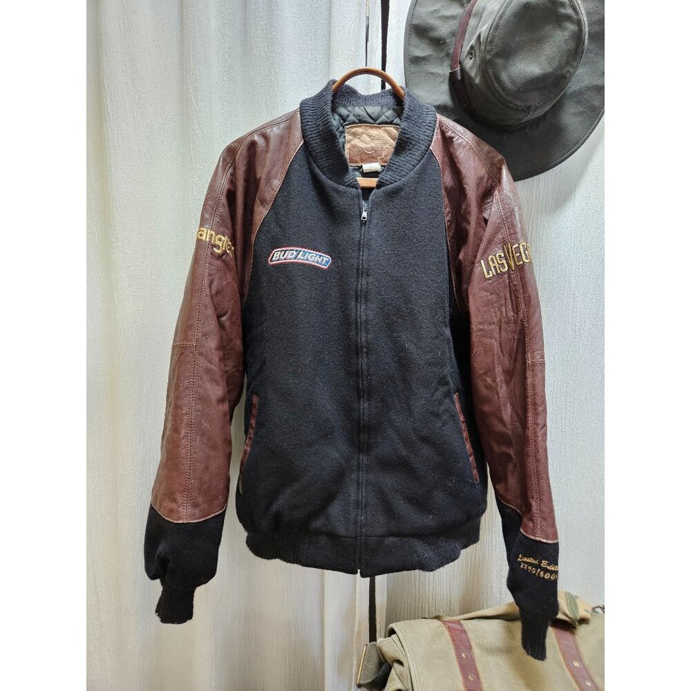 Vtg Wrangler PBR Bud Light Cup Las Vegas Jacket Mens XXL Leather Wool Made USA
